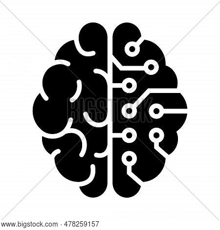 Human Brain And Artificial Intelligence Icon In Flat Style.