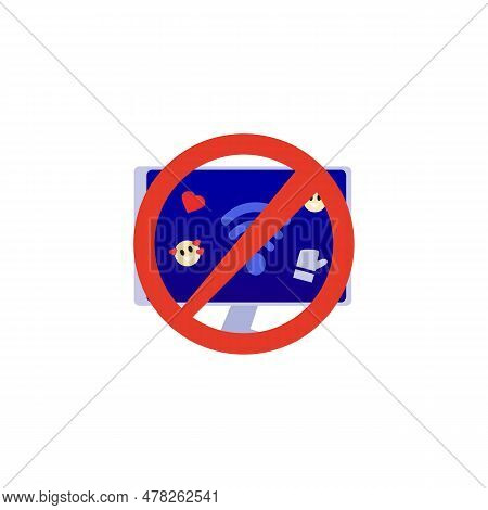 Computer Screen Intersect With Red Lines Flat Vector Illustration Isolated.