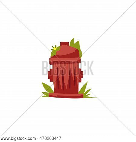 Vector Isolated Illustration Of Old Overgrown With Grass Not Used For A Long Time Fire Hydrant, Cart