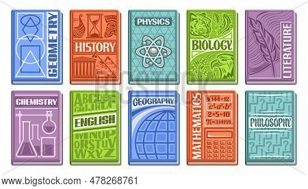 Vector School Textbook Set, Lot Collection Of Cut Out Illustrations Of Variety Colorful School Books