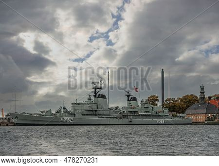 Copenhagen, Denmark - September 13, 2010: Hdms F352 Peder Skram Museum War Frigate Docked At Holmen 