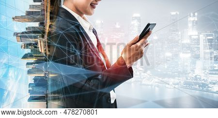 The Modern Creative Communication And Internet Network Connect In Smart City . Concept Of 5g Wireles