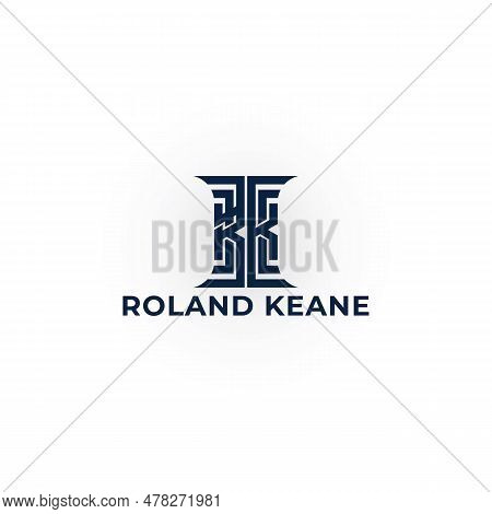 Abstract Initial Letter Rk Or Kr Logo In Blue Navy Color Isolated In White Background. Abstract Lett