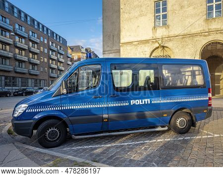 Copenhagen, Denmark - Oct 20, 2018: Police Van Parked Outside The Copenhagen Police Lost And Found S