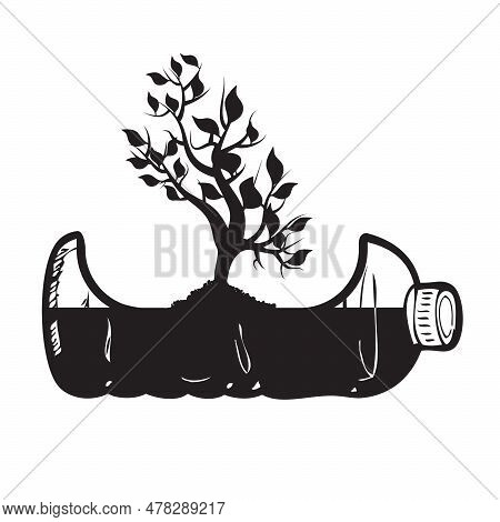 Plant Planted In A Used Plastic Bottle. Recycling Of Household Waste.