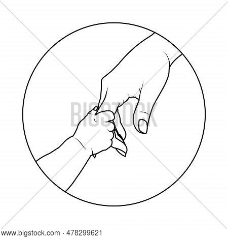 Child Holding Mom Finger. Line Art. Happy Mothers Day Concept. Vector Illustration. Can Used For Log