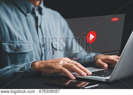 Laptop Streaming Online Videos And Tutorials. Conceptual Image Showcasing The Seamless Experience Of