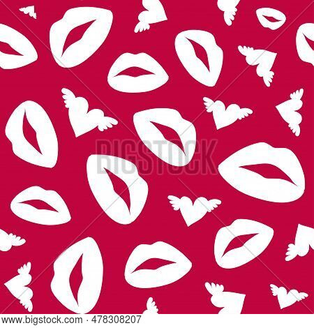Seamless Retro Pattern With Different Lips And Hearts