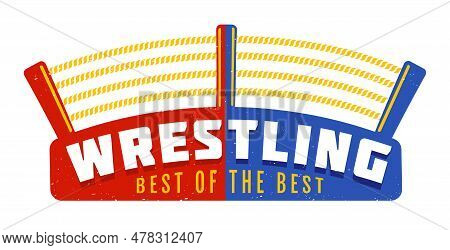 Vector Vintage Logo For A Wrestling With Ring. Retro Emblem For Wrestling. Poster Of A Wrestling In 