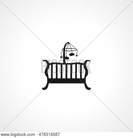 Baby Crib Or Infant Bed With Hanging Toys Icon. Baby Cradle Simple Vector Icon. Baby Cradle Isolated