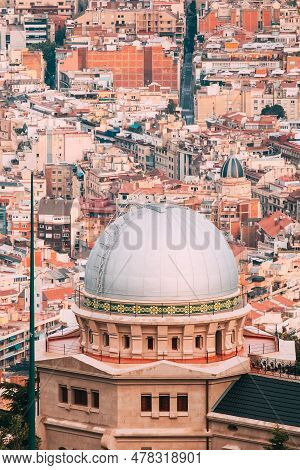 Barcelona, Spain. Fabra Observatory On Cityscape Background.