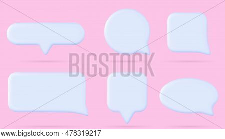 Realistic Set Of 3d Speech Boxes Isolated On Background. Vector Illustration Of Round, Square, Recta