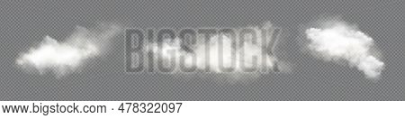 Transparent Vector White Cloud Sky Realistic Set. Fog Smoke Png Texture Isolated Design. Abstract Cl