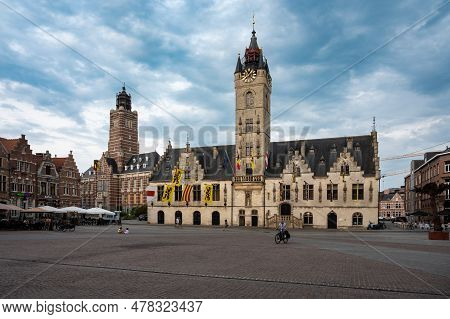 Dendermonde, East Flemish Region, Belgium June 16, 2023 - The Central Market Square With The City Ha