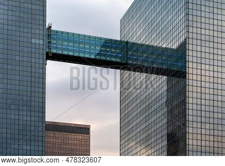 Brussels Capital Region, Belgium - June 23, 2023 - Bridge Construction Connecting The Contemporary P