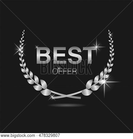 Best Offer Silver Laurel Wreath Vector Label