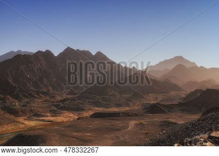 Hatta Mountains And Nature, Mountain Valley Landscape, Mountain Rocks In Mountain Valley Panorama - 