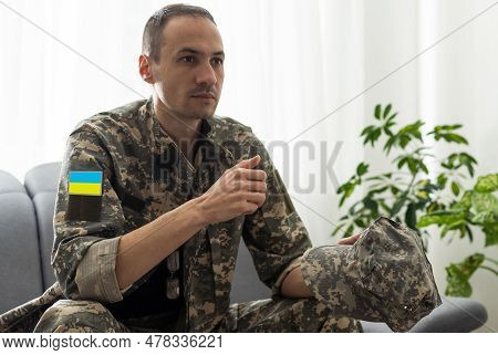 Ukrainian Man, Sodier. Mental Health. Nervous Male Military Suffering Depression, Ptsd Concept. Man 