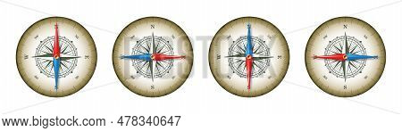 Marine Compass, Nautical Wind Rose With Cardinal Directions Of North, East, South, West And Degree M