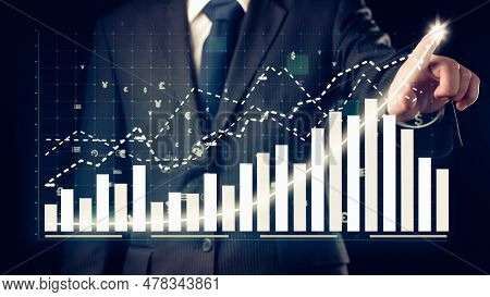 Businessman Draw Finance Allusive Graph Chart Showing Business Profit Growth Increasing To Future Ta