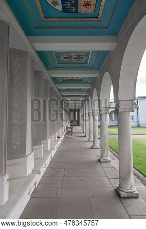 London, England - September 27, 2017: Runnymede Air Forces Memorial In England. Wall With Names.