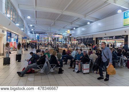 London, England - September 29, 2017: Luton Airport Check Departure Area With Duty Free Shop. London
