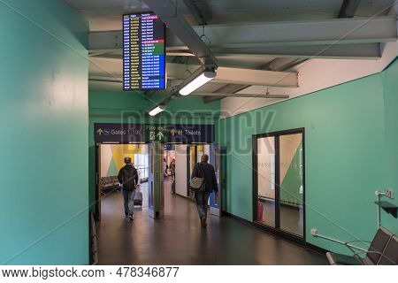London, England - September 29, 2017: Luton Airport Departure Area. London, England, United Kingdom.