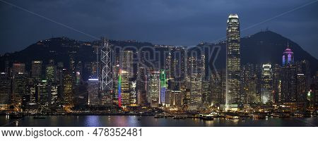 Hong Kong S.a.r., Hong Kong - 24 March 2014: Night Scene Of Hong Kong Island Viewed From Tsim Sha Ts