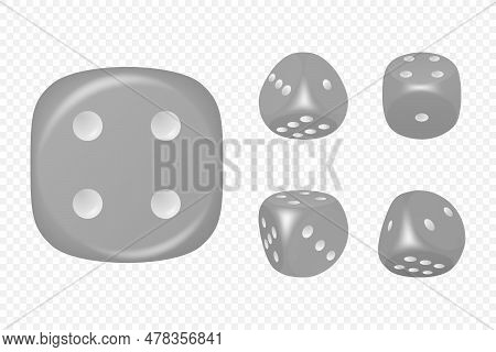 Vector 3d Realistic Grey Game Dice With White Dots Set In Different Positions Isolated. Gambling Gam