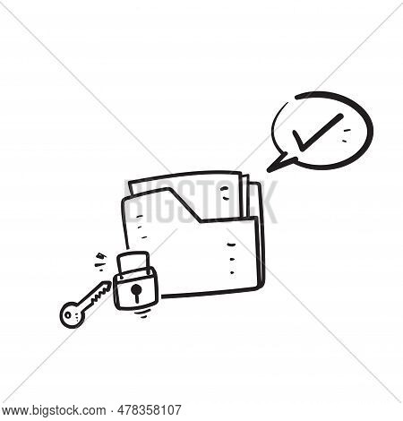 Hand Drawn Doodle File Folder With Padlock Illustration Vector