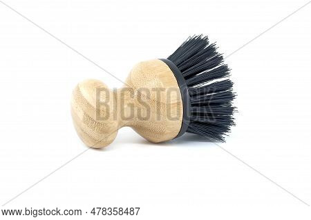 Highly Detailed Perspective Image Of Dish Brush With Black Bristles, Intended For Scrubbing Dishes O