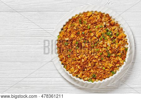 Chicken Rice Casserole D Iberville Topped With French Fried Onion And Crumbled Crackers In Baking Di