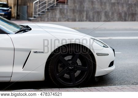 Minsk, Belarus, June 2023 -  Corvette Z06 In City Street. American Supercar