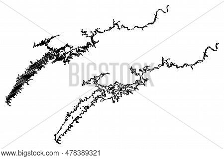 Lake Cherokee Reservoir (united States Of America, North America, Us, Usa, Tennessee) Map Vector Ill