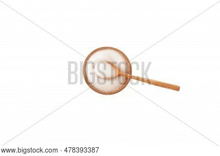 Isomalt, Sugar Substitute, A Type Of Sugar Alcohol. Isomalt Or Isomaltitol Powder In Wooden Bowl Iso