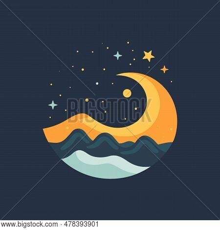 Moon And Stars Icon Isolated On Blue Background. Creative Colorful Moon Logo Icon. Vector Stock