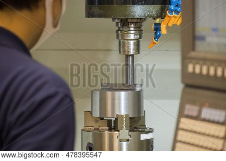 The Machine Operator Working With Cnc Milling Machine. The Metalworking Process By Machining Center.