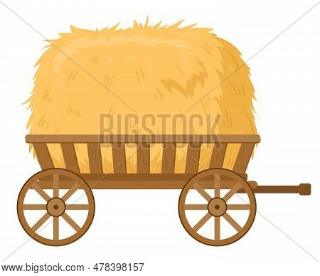 Cartoon Hay In Wheelbarrow. Farming Haymow, Fodder Straw, Agricultural Rural Haycock Flat Vector Ill