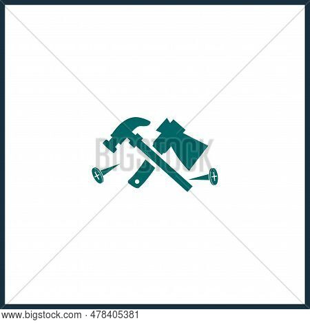 Hammer Axe Simple Vector Icon. Hammer Axe Isolated Vector Icon.