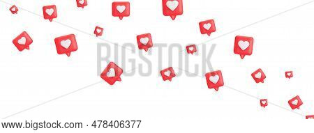 3d Render Red Like Icon Wave. Comment Button. Social Media Bubble With Heart. Love Element. Share Ta