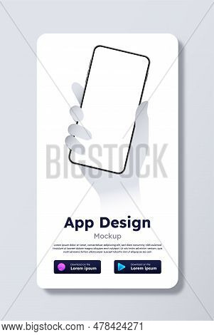 Download Application White Banner. Hand Holding Smartphone With Blank Screen. Poster Or Banner, Cove