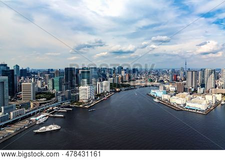 Aerial View Of Odaiba Harbor In Minato City, Tokyo, Japan