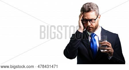 Head Pain, Medicines Pills Concept. Cephalalgia And Migraine. Man With Sinus Headache, Tension Or Cl
