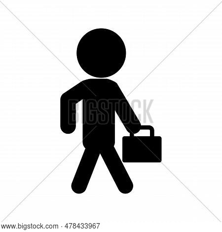 A Person Walking With A Briefcase. Going To Work. Editable Vector.