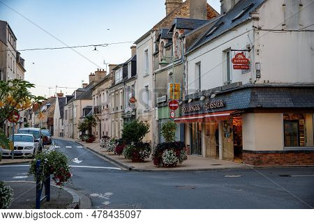 Grandcamp Maisy, France - August 27, 2022: Sunrise View Of Coastal Street Of Grandcamp Maisy, A Scen