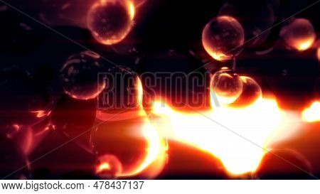 Orange Glowing Transparent Film Balls On Black Bg - Abstract 3d Illustration