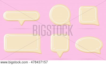 Realistic Set Of Yellow Speech Boxes Isolated On Background. Vector Illustration Of Round, Square, R