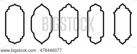 Shape Islamic Door And Window Silhouette Arabic Arch. Collection Of Patterns In Oriental Style. Fram