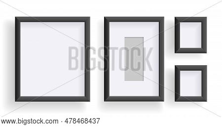 Photo Frames Isolated On White, Rectangular Frames Mockup. Set Of Empty Framing For Presentations. P