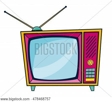Comic Retro Tv Icon In Pop Art Retro Comic Style. Cartoon Vintage 70s, 80s Television. Vector Illust